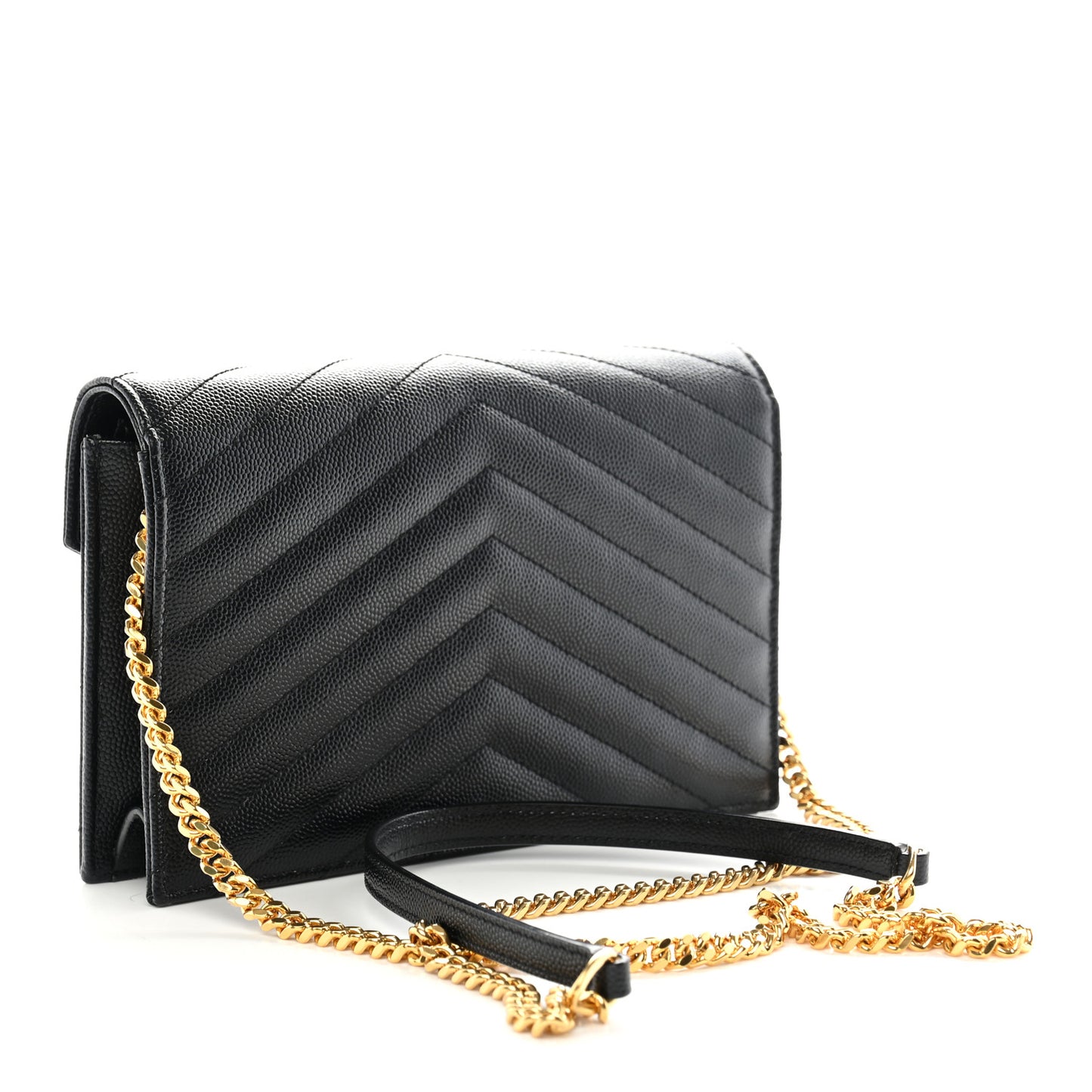 Grain De Poudre Matelasse Chevron Monogram Envelope Chain Wallet Black