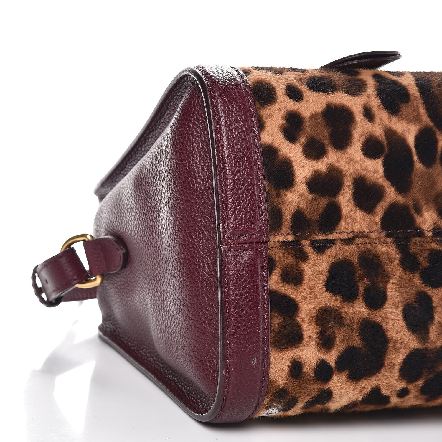Alexander McQueen Leopard Print Pony Hair Pebbled Calfskin Small Skull Padlock Zip Around Tote Bordeaux 8 of 9