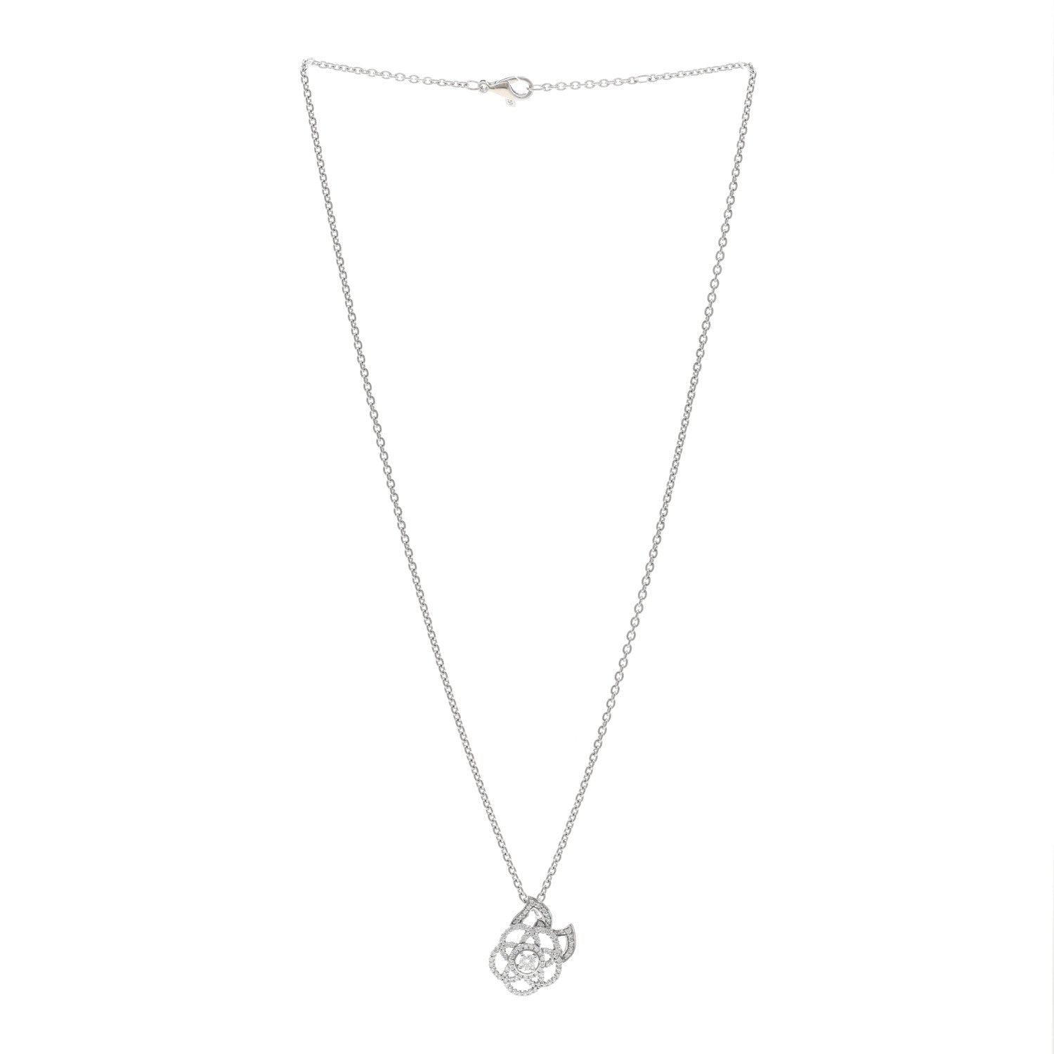 Chanel 18K White Gold Diamond Camelia Pendant Necklace 3 of 4