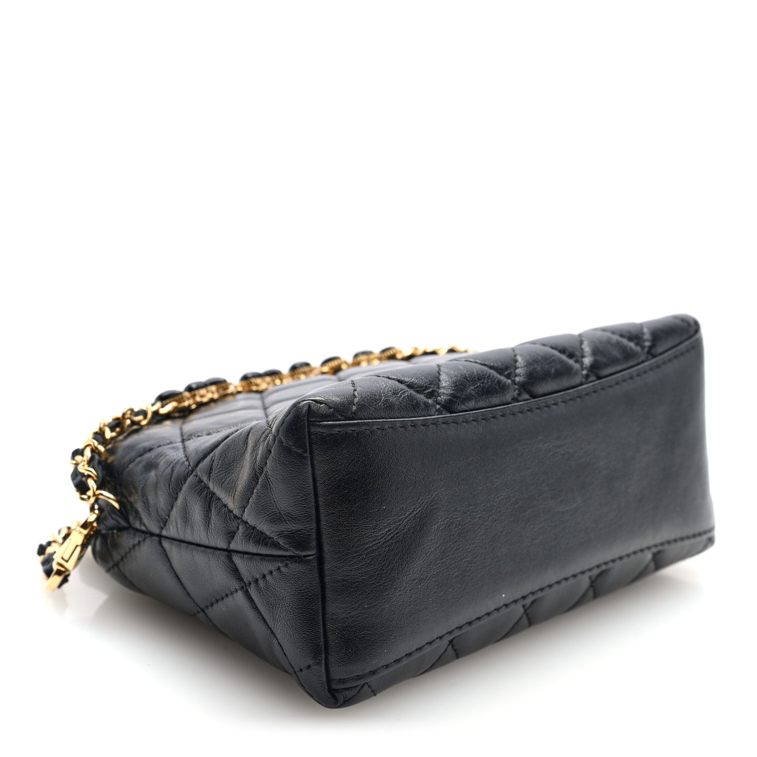 Chanel Shiny Crumpled Calfskin Quilted Clutch With Chain Black 4 of 10