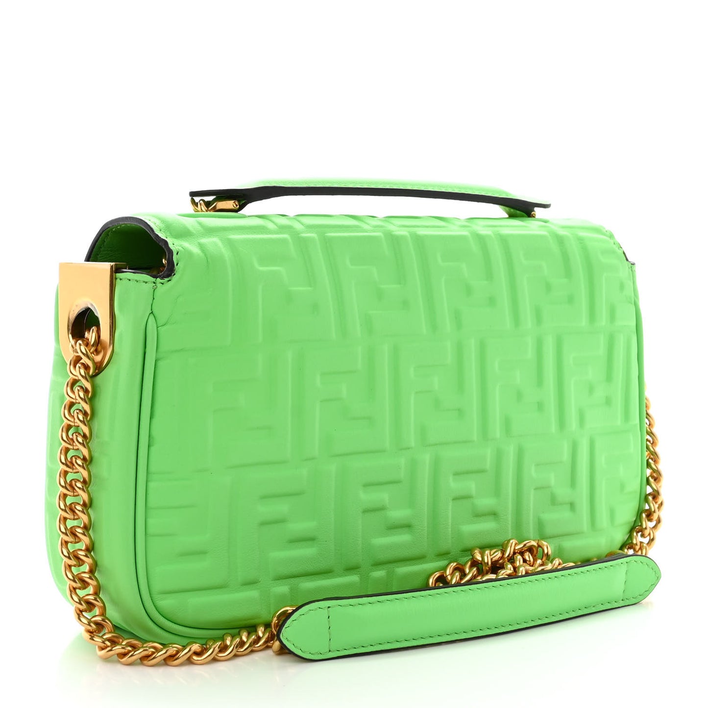 Nappa Small FF Embossed Midi Chain Baguette Edamame