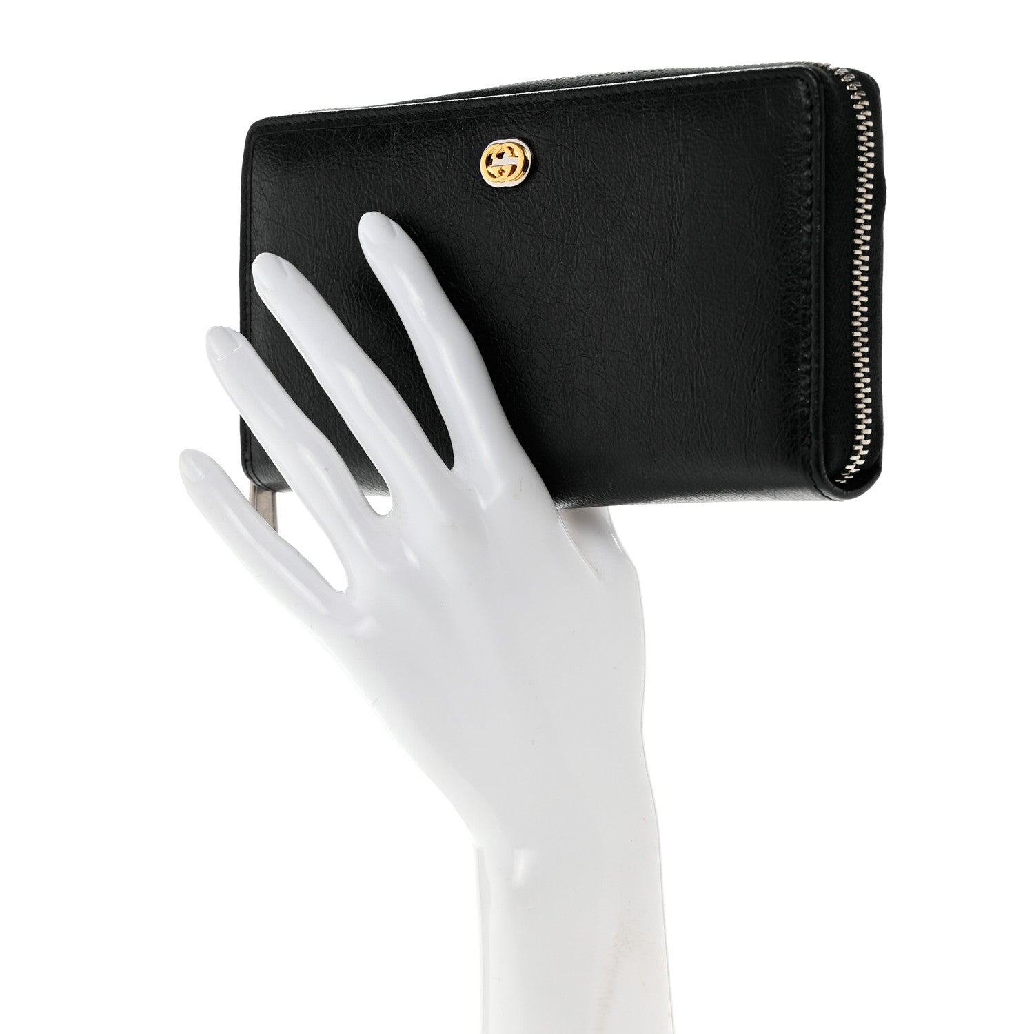 Gucci Vintage Calfskin Interlocking G Zip Wallet Black 2 of 12