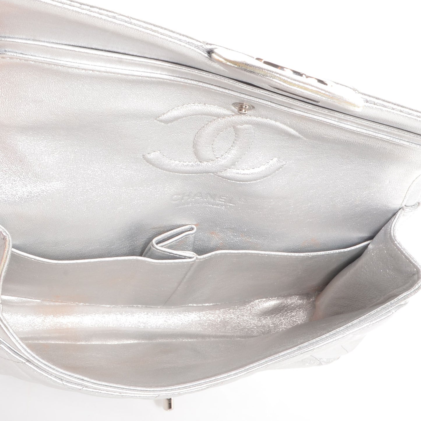 Lambskin Medium Double Flap Silver