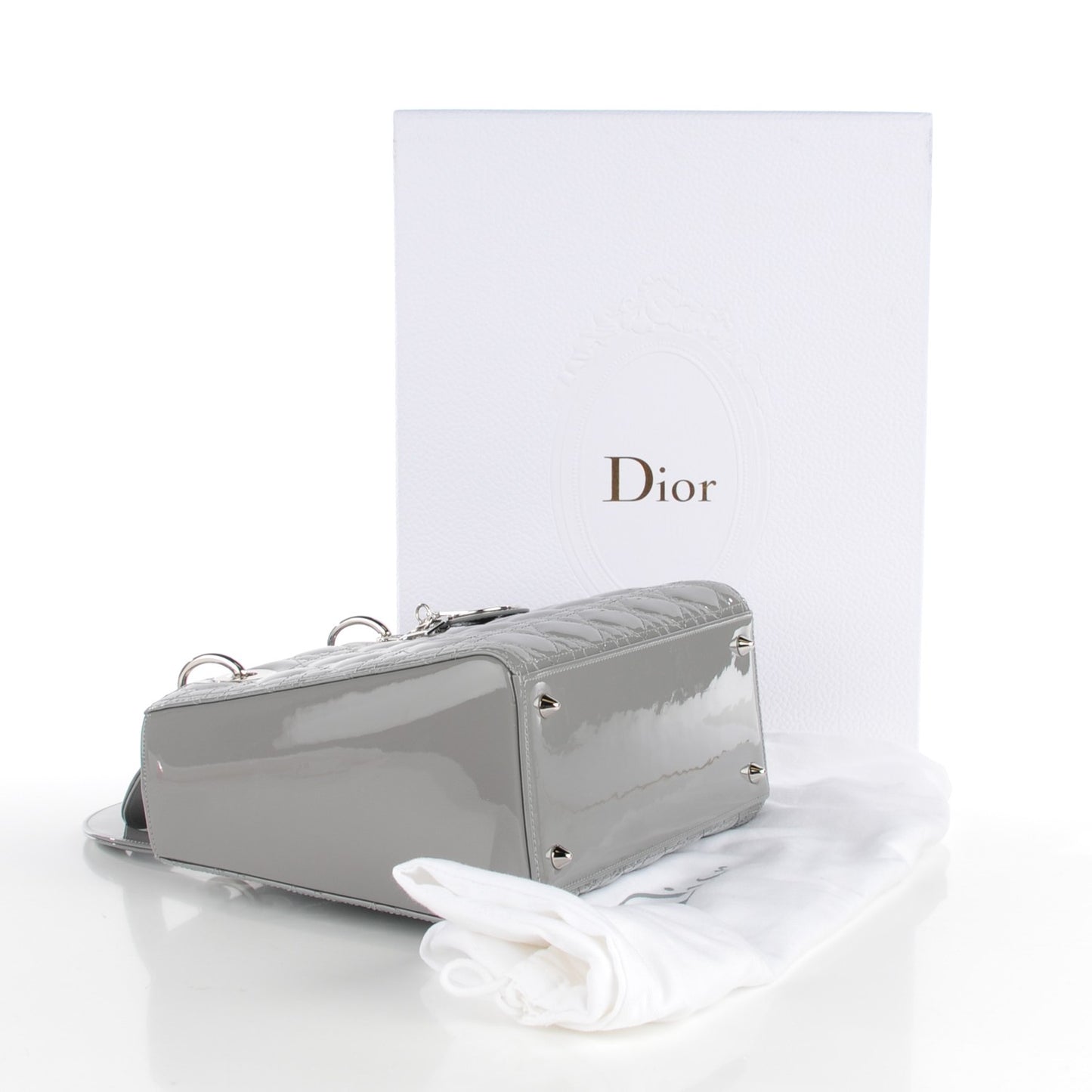 Patent Cannage Medium Lady Dior Grey