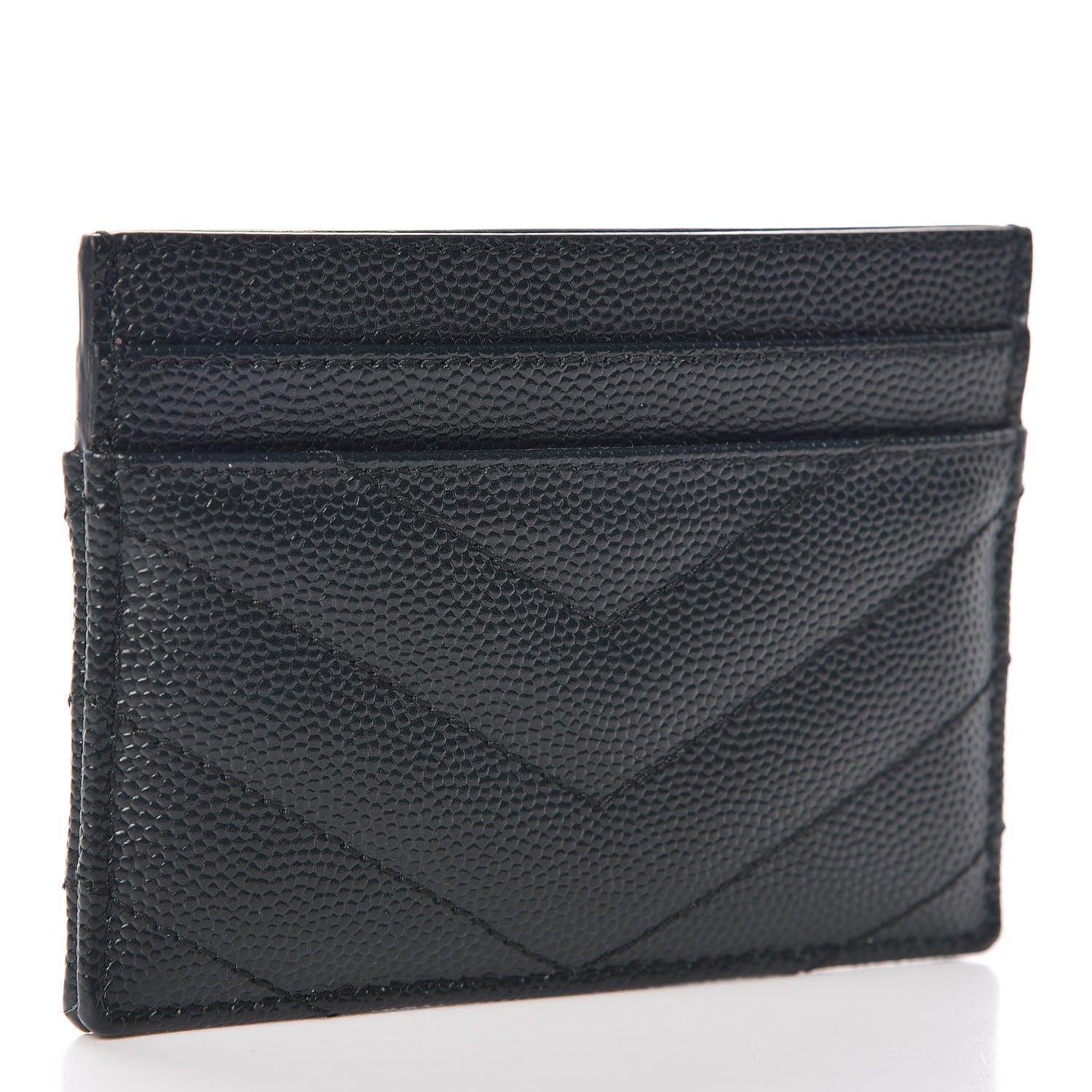 Saint Laurent Grain De Poudre Matelasse Chevron Monogram Credit Card Case Algae 3 of 7
