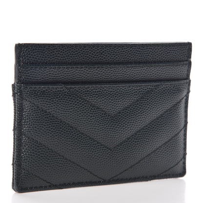 Saint Laurent Grain De Poudre Matelasse Chevron Monogram Credit Card Case Algae 3 of 7