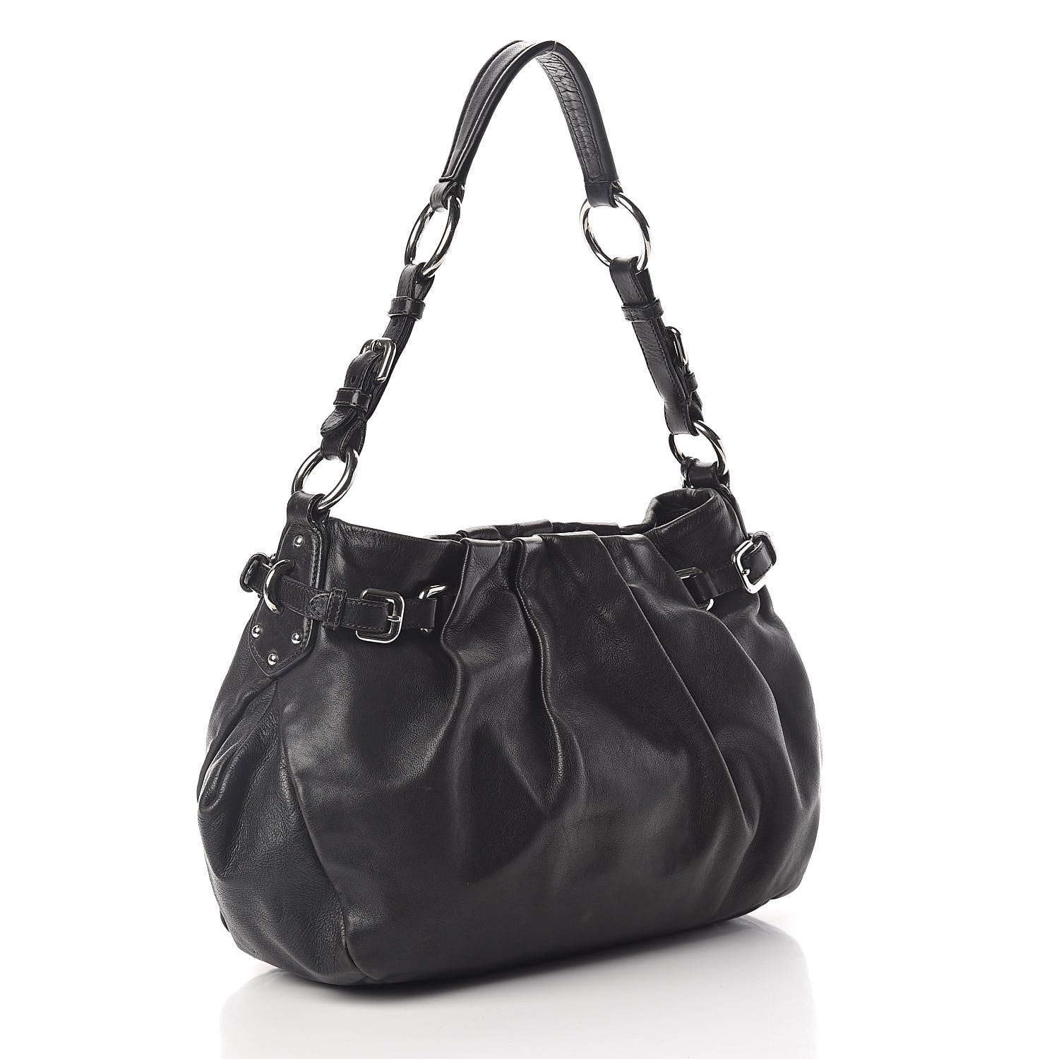 Prada Soft Calfskin Pleated Hobo Black 3 of 8