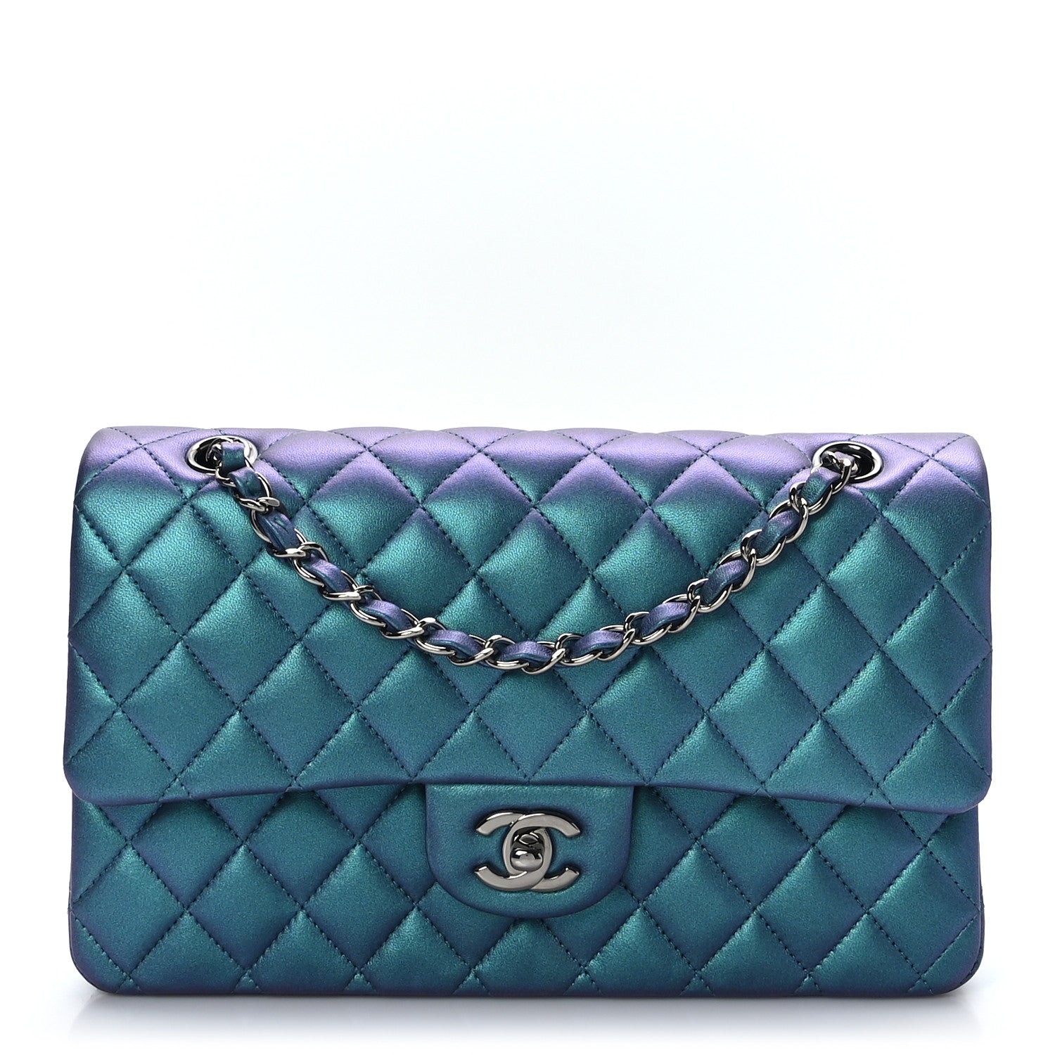 Chanel Iridescent Lambskin Quilted Medium Double Flap Turquoise 1 of 9