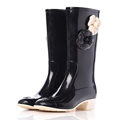Chanel Rubber Camellia Rain Boots 40 Black 3 of 18