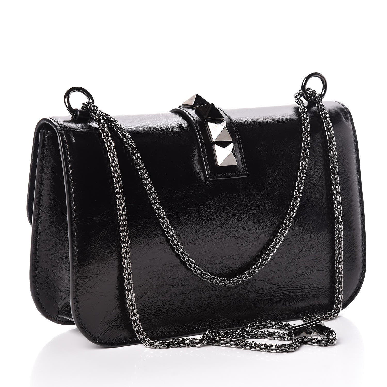 Valentino Garavani Craquele Calfskin Medium Glam Lock Rockstud Flap Black 3 of 10