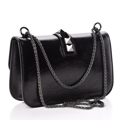 Valentino Garavani Craquele Calfskin Medium Glam Lock Rockstud Flap Black 3 of 10