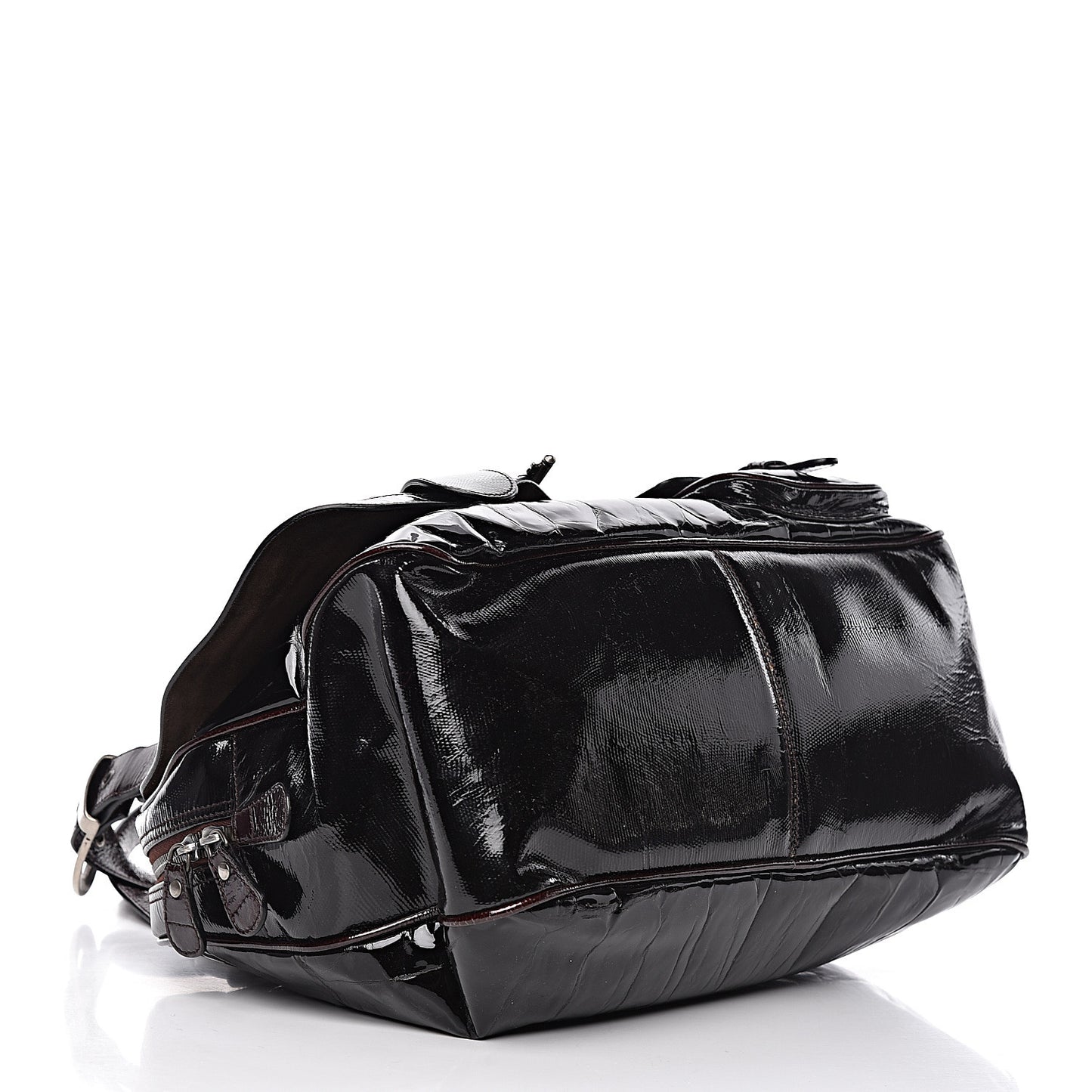 Patent Crocodile Embossed Medium Gaucho Double Saddle Bag Dark Brown