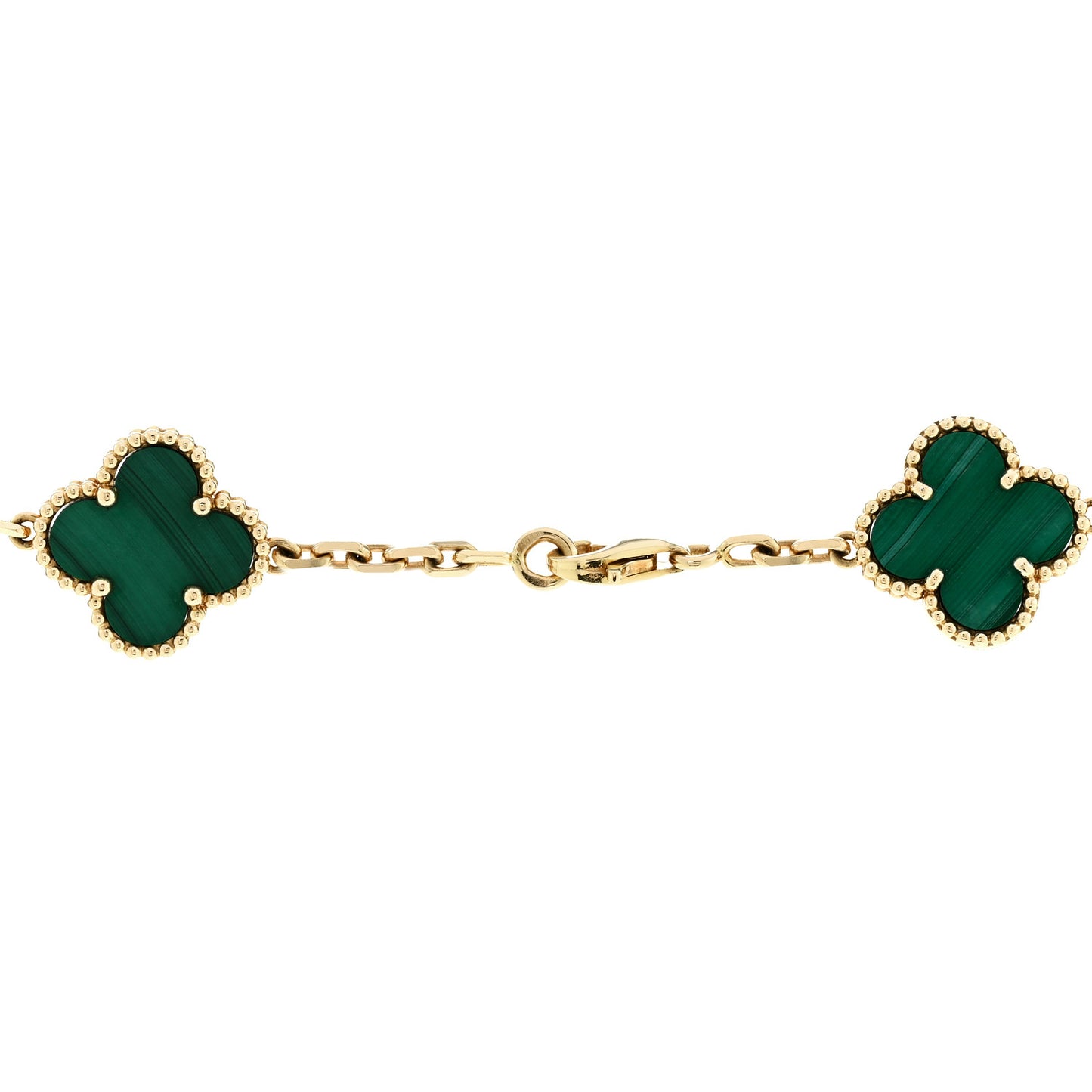 18K Yellow Gold Malachite 20 Motifs Vintage Alhambra Necklace