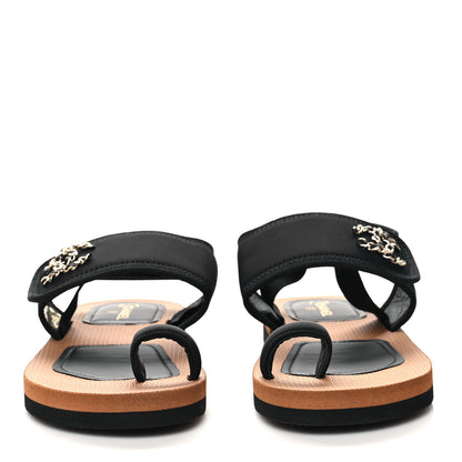 Chanel Fabric Lambskin CC Sandals 39 Black 2 of 8
