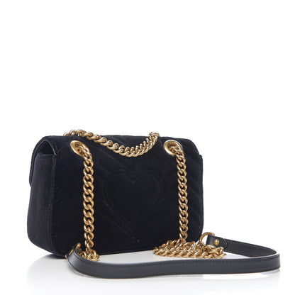 Gucci Velvet Matelasse Mini GG Marmont Shoulder Bag Black 2 of 10