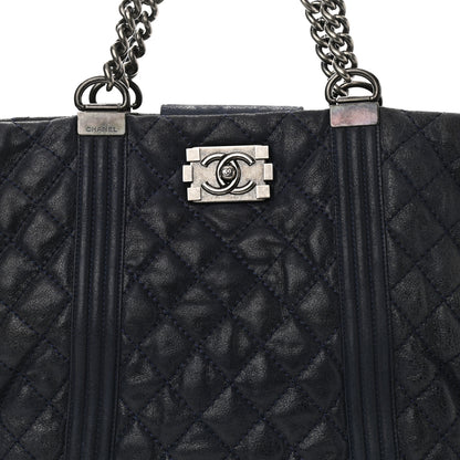Chanel Iridescent Calfskin Quilted Large Gentle Boy Shopping Tote Navy 8 of 10