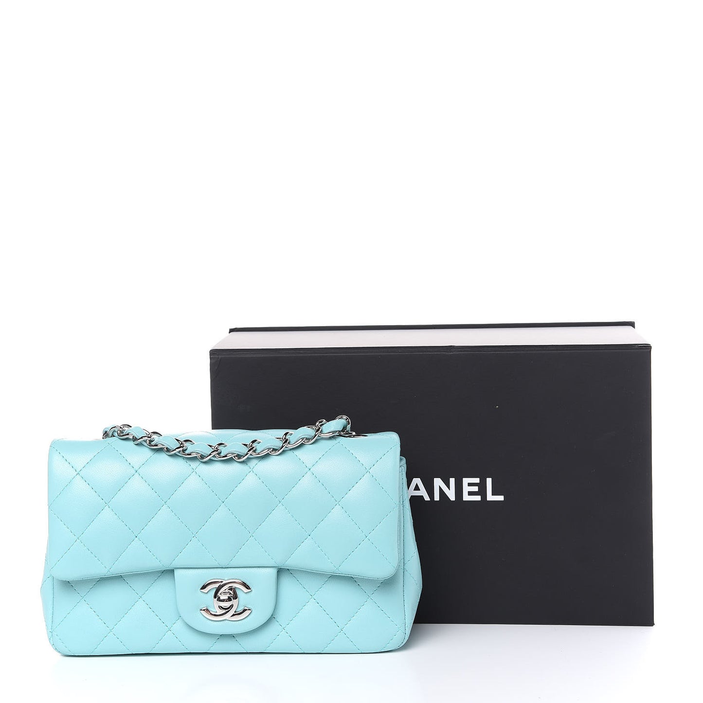 Lambskin Quilted Mini Rectangular Flap Light Blue