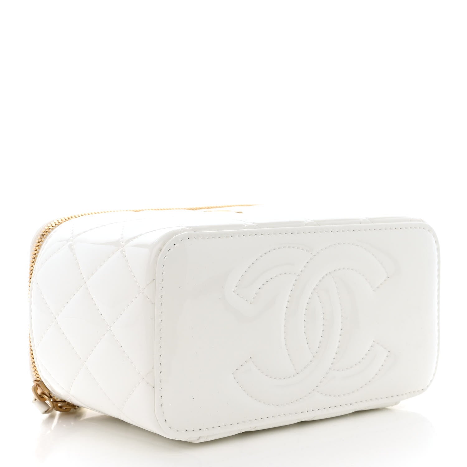 Chanel Patent Enamel Quilted Small Coco Hearts Vanity Case With Chain White 4 of 11