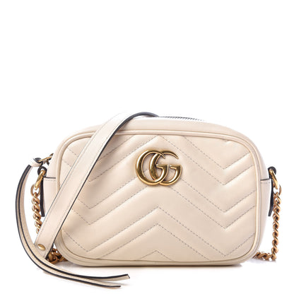 Gucci Calfskin Matelasse Mini GG Marmont Chain Shoulder Bag White 1 of 10