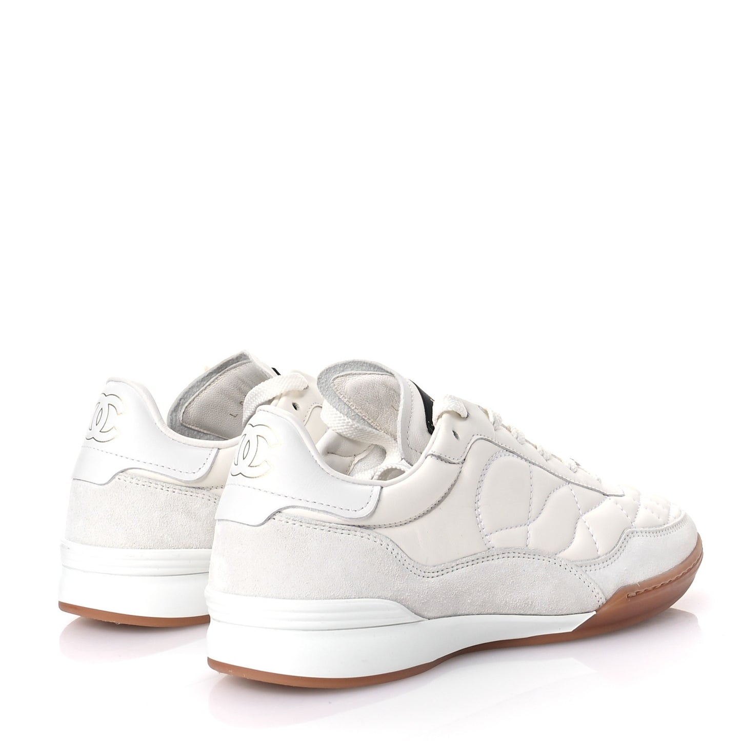 Suede Calfskin Quilted Sneakers 36 White
