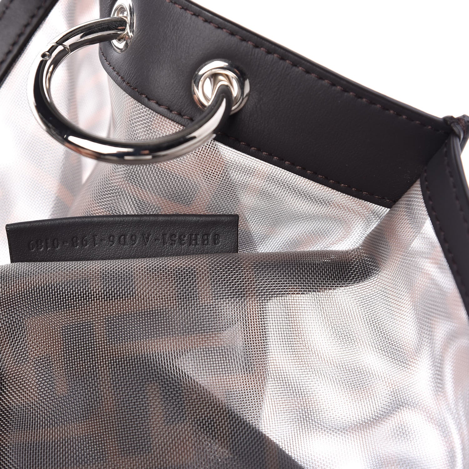 Fendi Mesh Vitello Century Cuoio FF 1974 Large Runaway Shopper Tote Marrone Black Ebano 9 of 10