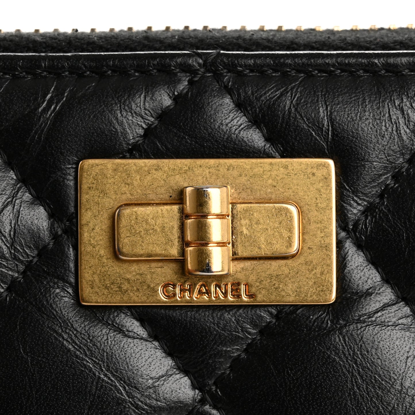 Aged Calfskin Quilted Reissue Large Gusset Zip Around Wallet Black