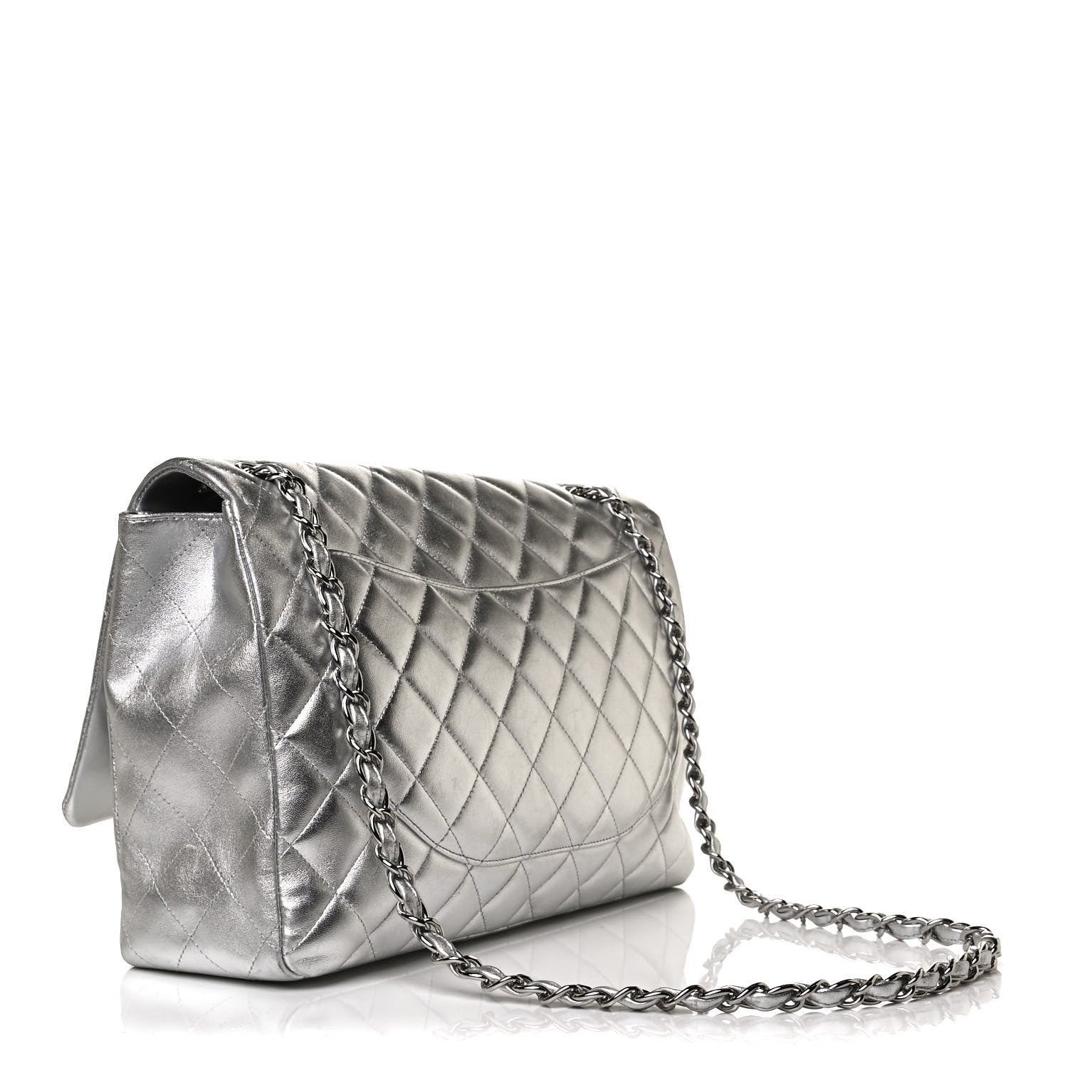 Chanel Metallic Lambskin Quilted Maxi Single Flap Silver 3 of 12