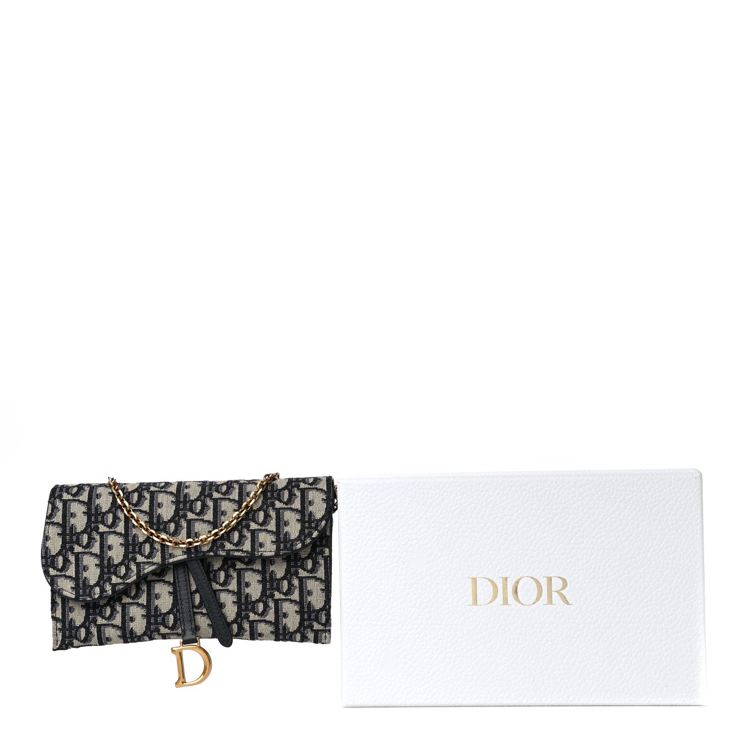 Christian Dior Oblique Saddle Chain Long Wallet Blue 18 of 18