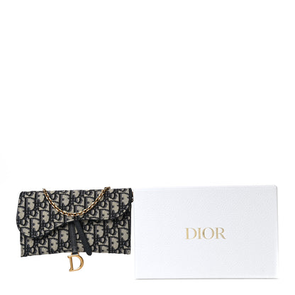 Christian Dior Oblique Saddle Chain Long Wallet Blue 18 of 18