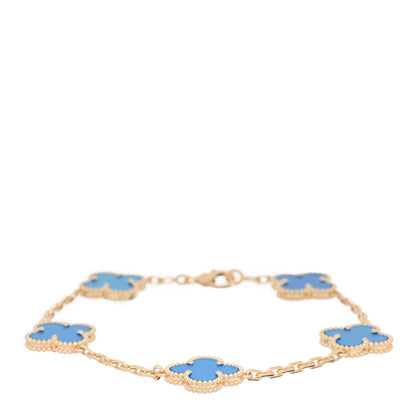 Van Cleef & Arpels 18K Yellow Gold Blue Agate 5 Motifs Vintage Alhambra Bracelet 1 of 4