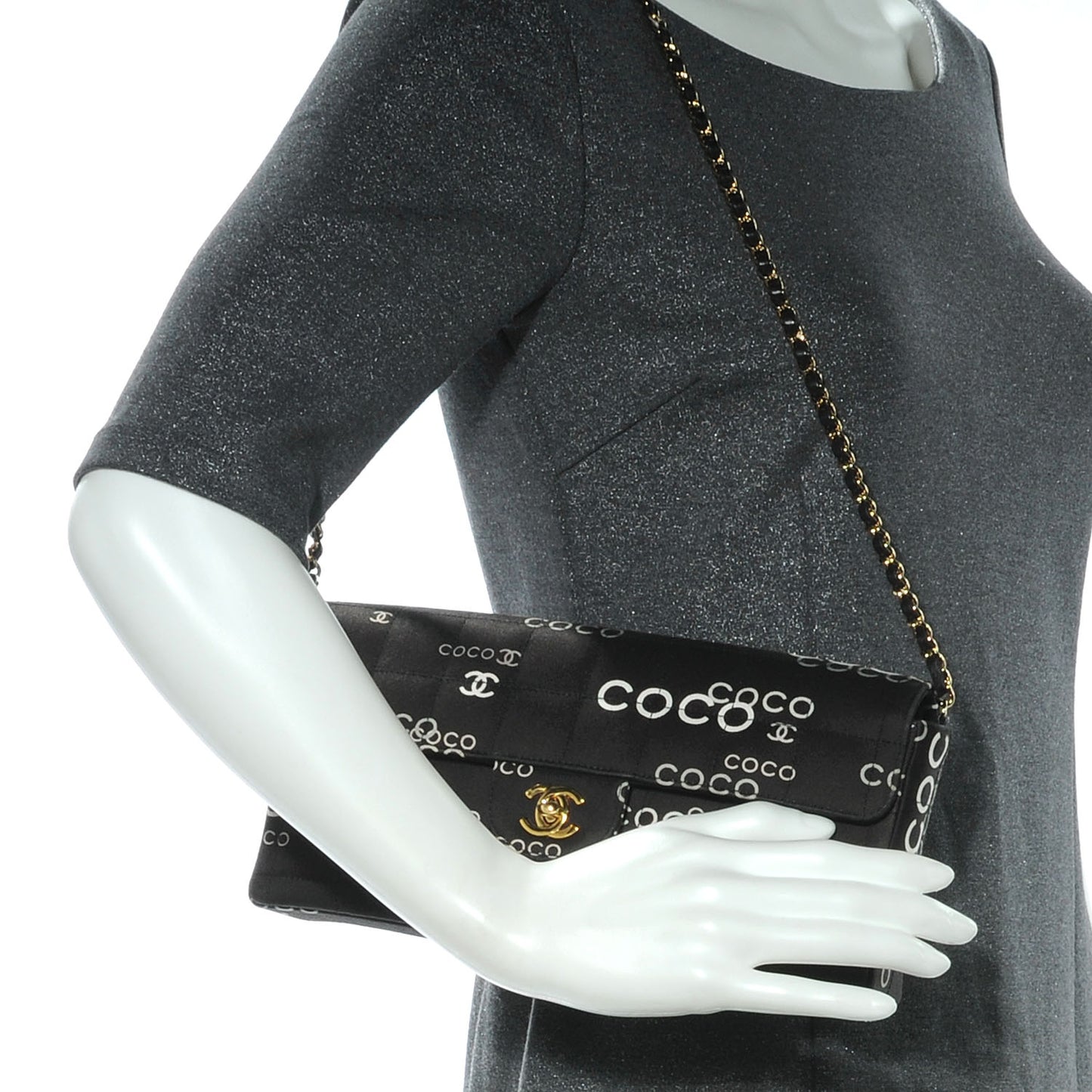 Canvas Chocolate Bar Quilted Coco East West Flap Black