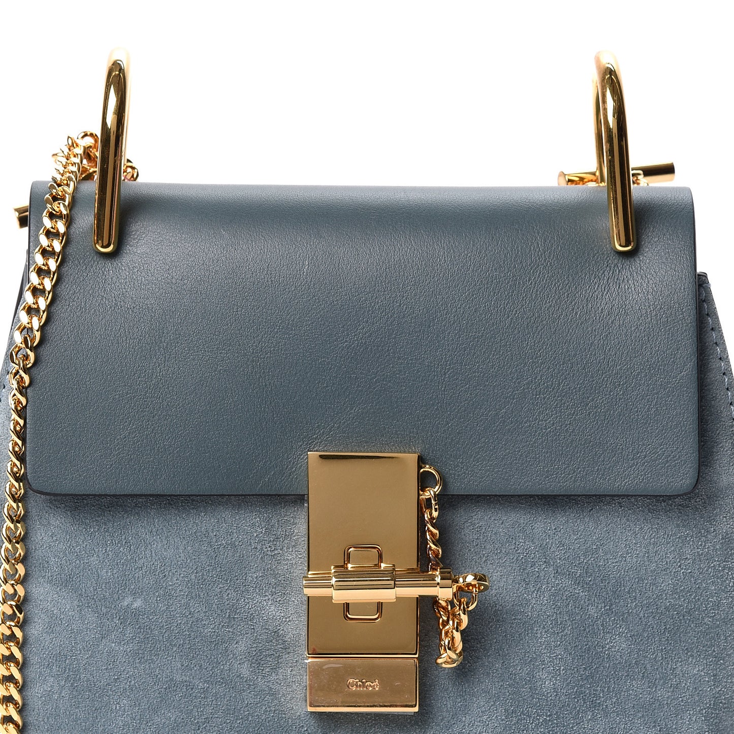 Suede Smooth Calfskin Mini Drew Shoulder Bag Cloudy Blue