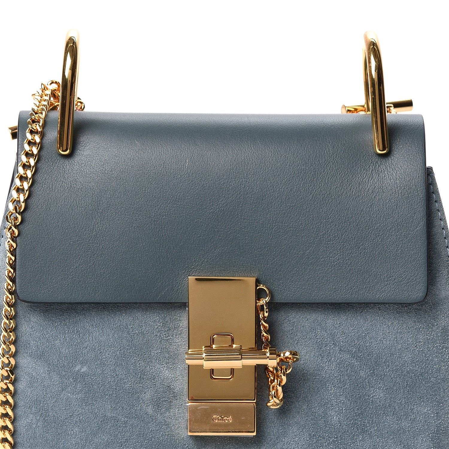 Chloe Suede Smooth Calfskin Mini Drew Shoulder Bag Cloudy Blue 6 of 8