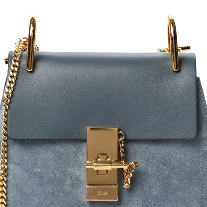 Chloe Suede Smooth Calfskin Mini Drew Shoulder Bag Cloudy Blue 6 of 8