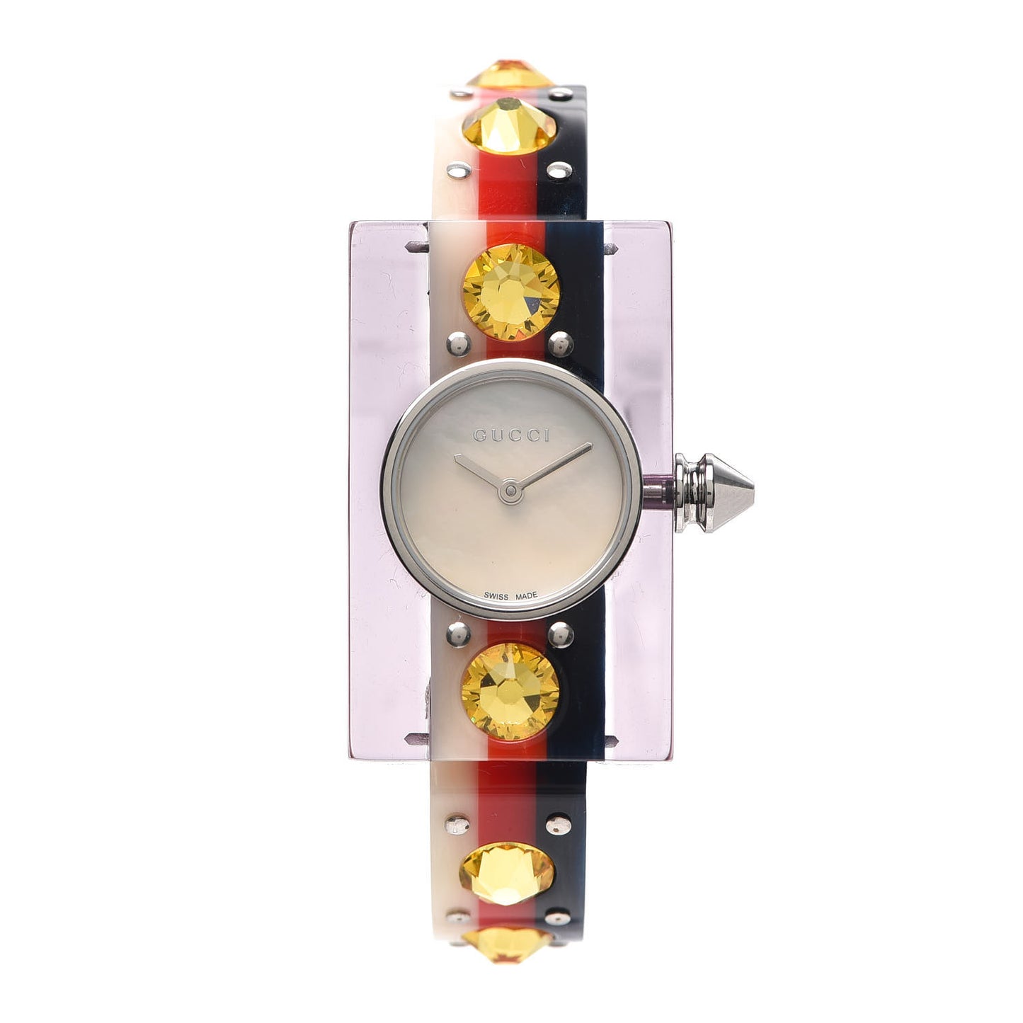 Stainless Steel Plexiglass Mother of Pearl 24mm Vintage Web Stud Quartz Watch