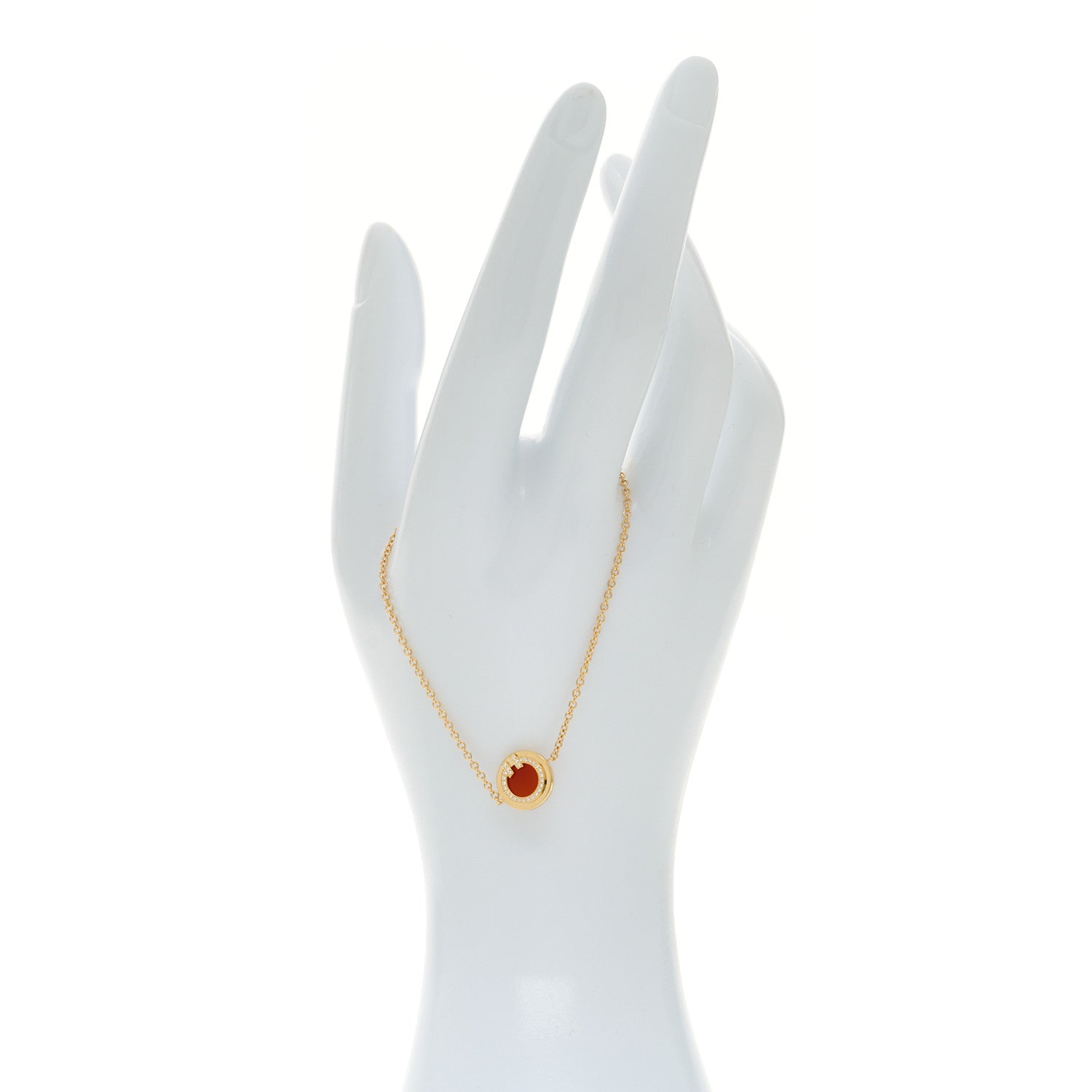 Tiffany 18K Yellow Gold Diamond Carnelian T Circle Bracelet 2 of 5