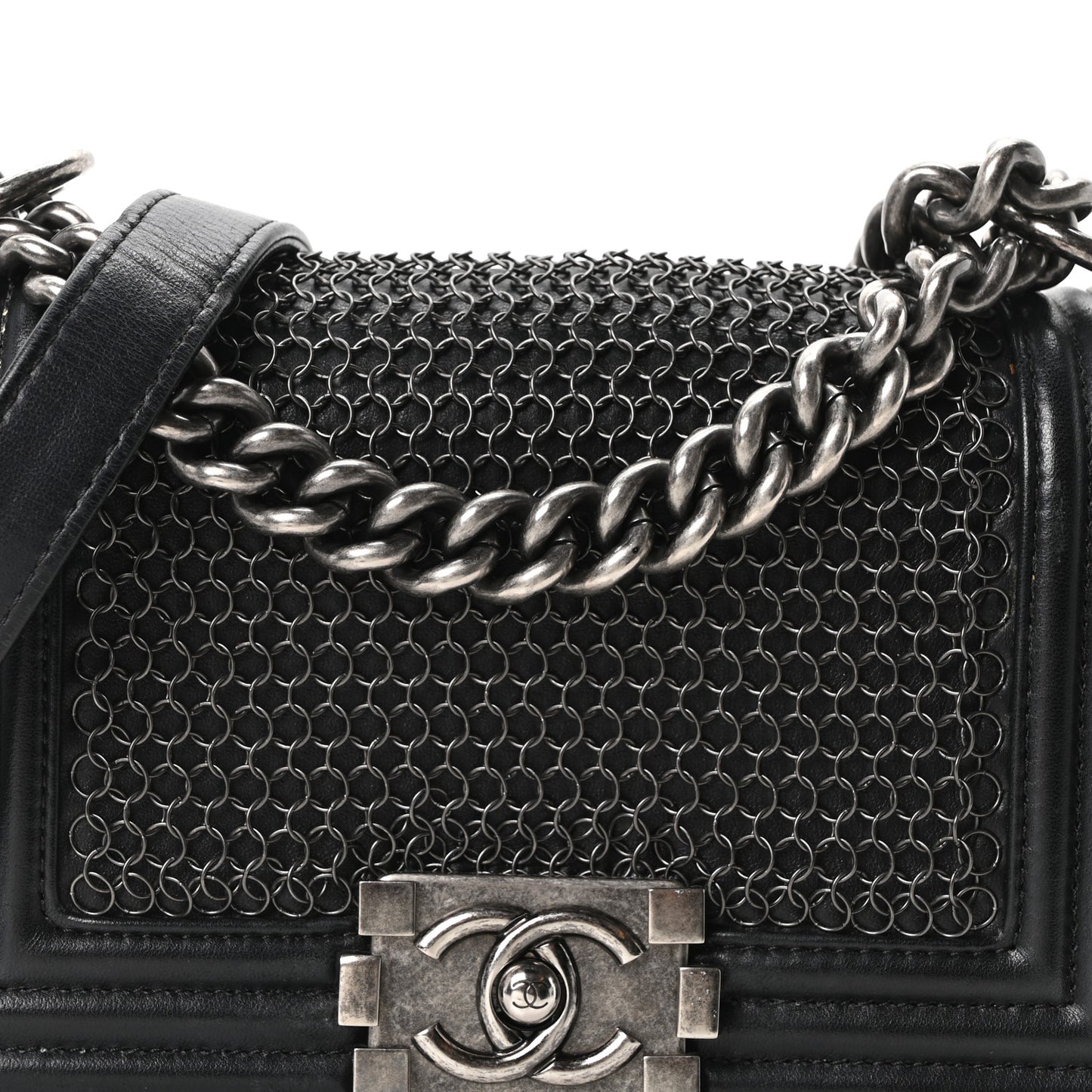 Lambskin Quilted Small Chain Mail Boy Flap Black