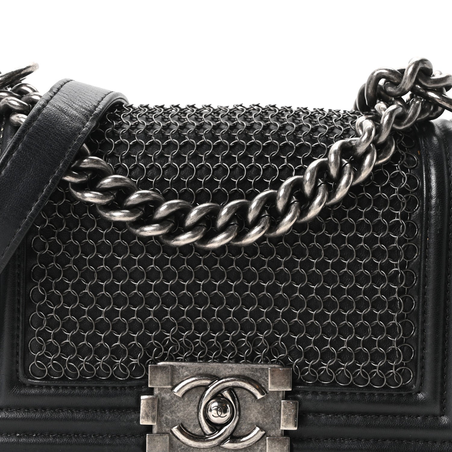 Chanel Lambskin Quilted Small Chain Mail Boy Flap Black 8 of 10