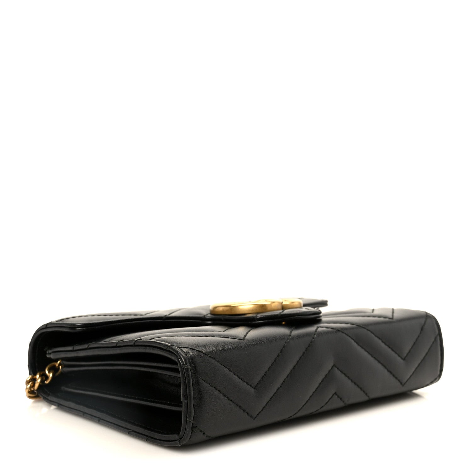 Gucci Calfskin Matelasse GG Marmont Chain Wallet Black 4 of 11