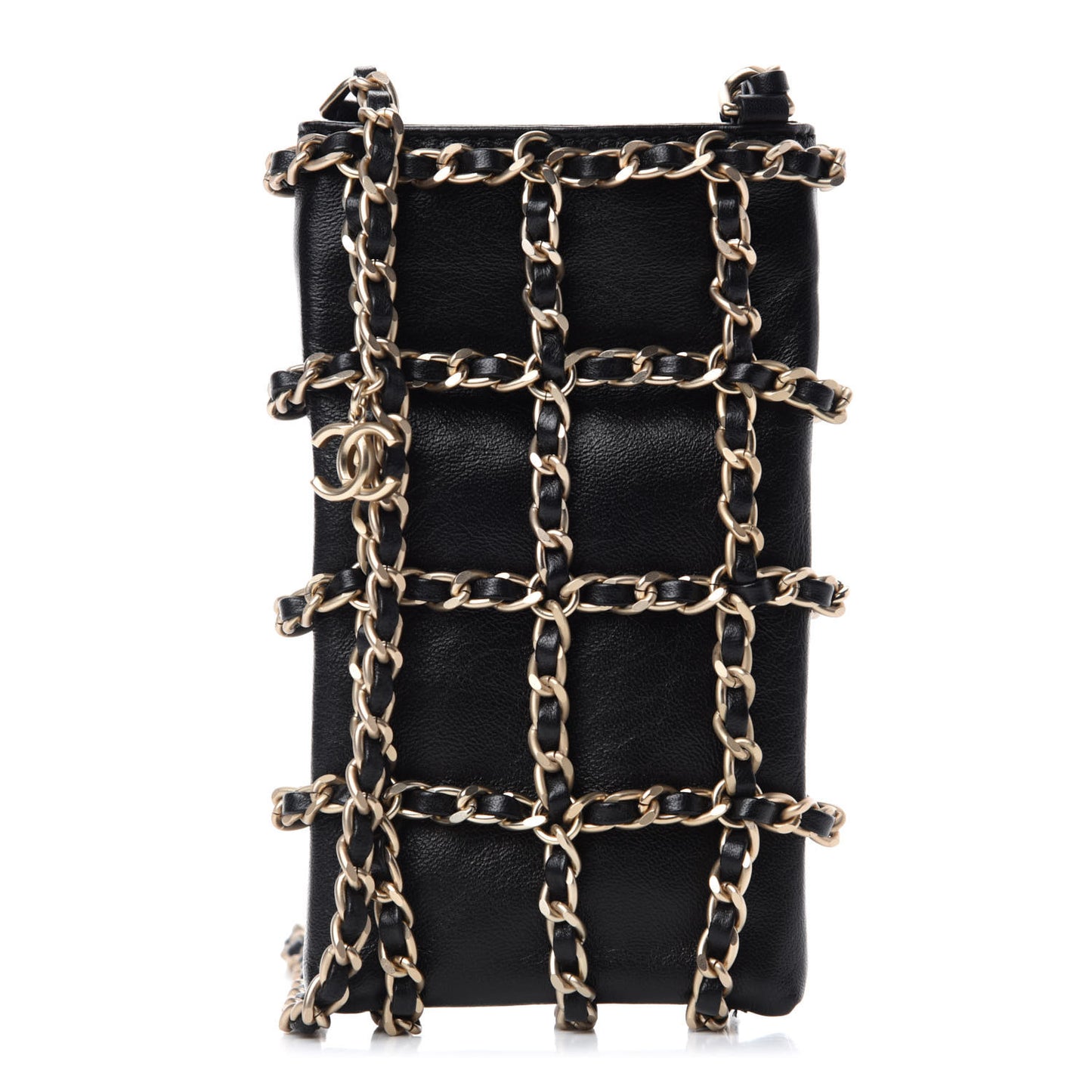 Lambskin Tech Me Out Clutch With Chain Black