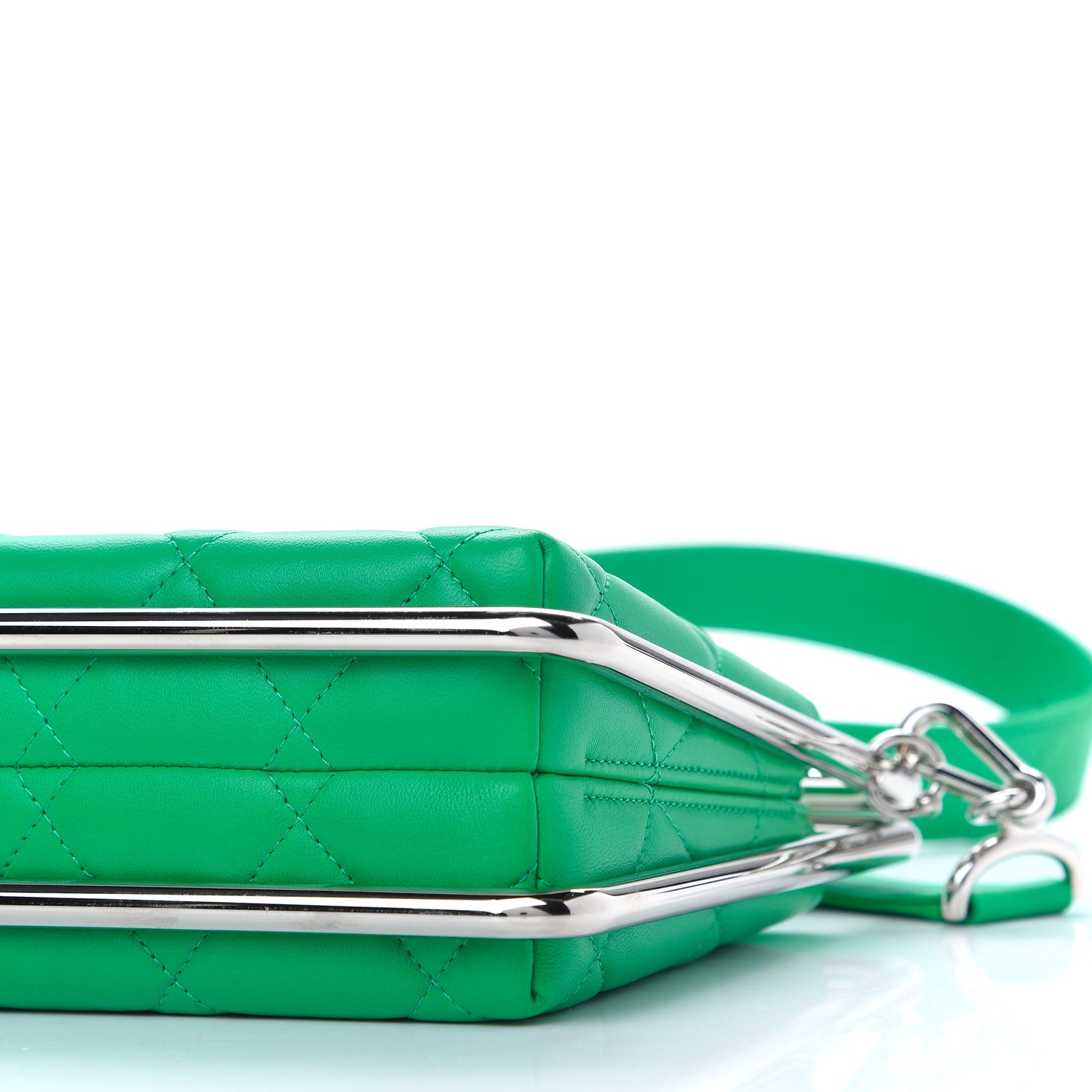 Chanel Quilted Lambskin Metal Bar Clutch Bag Green 9 of 9