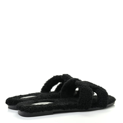 Hermes Woolskin Oran Sandals 39 Black 4 of 7