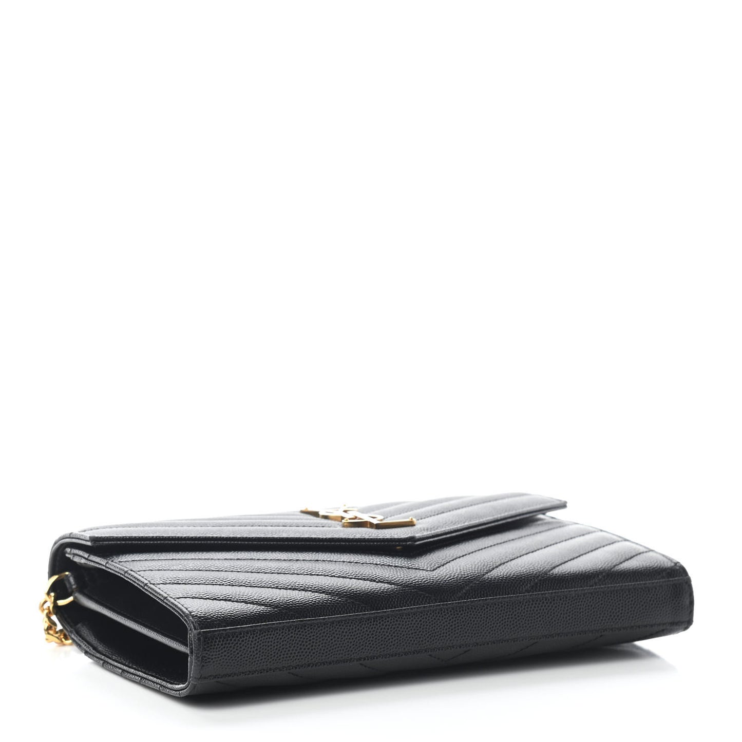Grain De Poudre Matelasse Chevron Monogram Chain Wallet Black