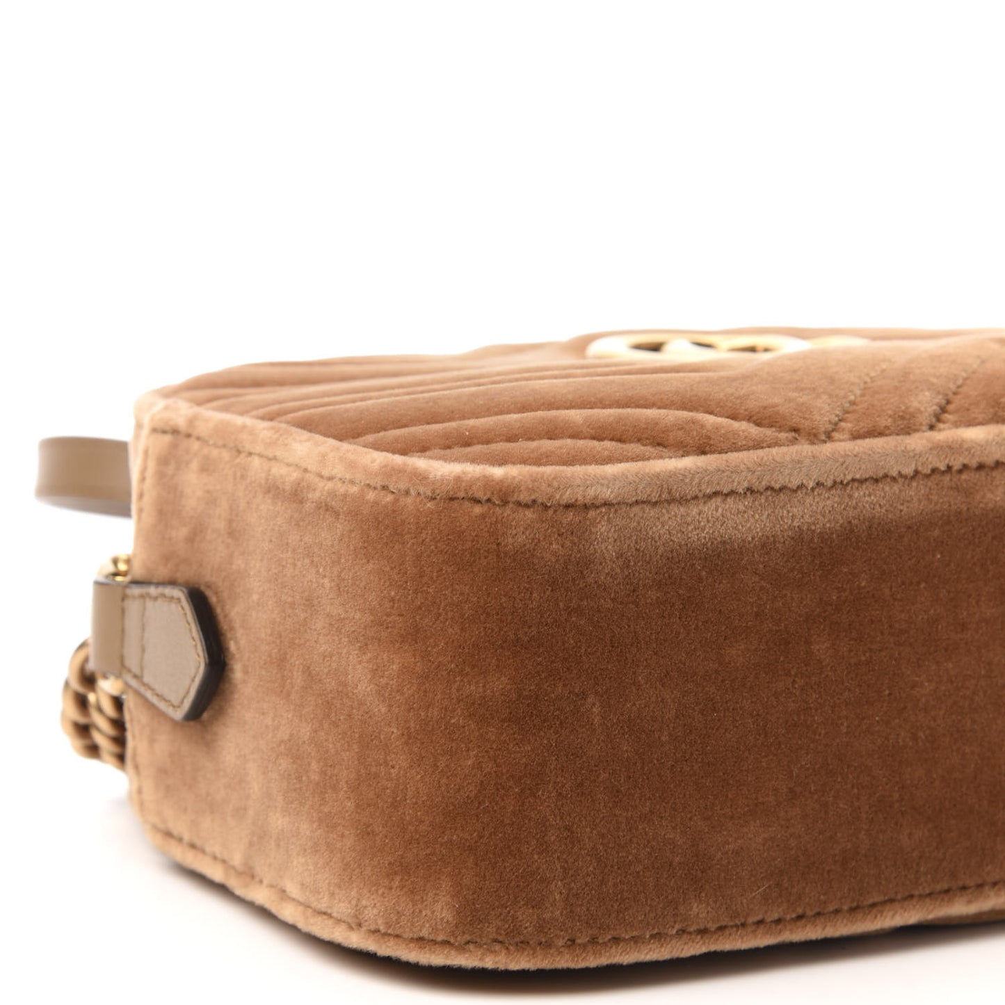 Velvet Matelasse Small GG Marmont Chain Shoulder Bag Taupe