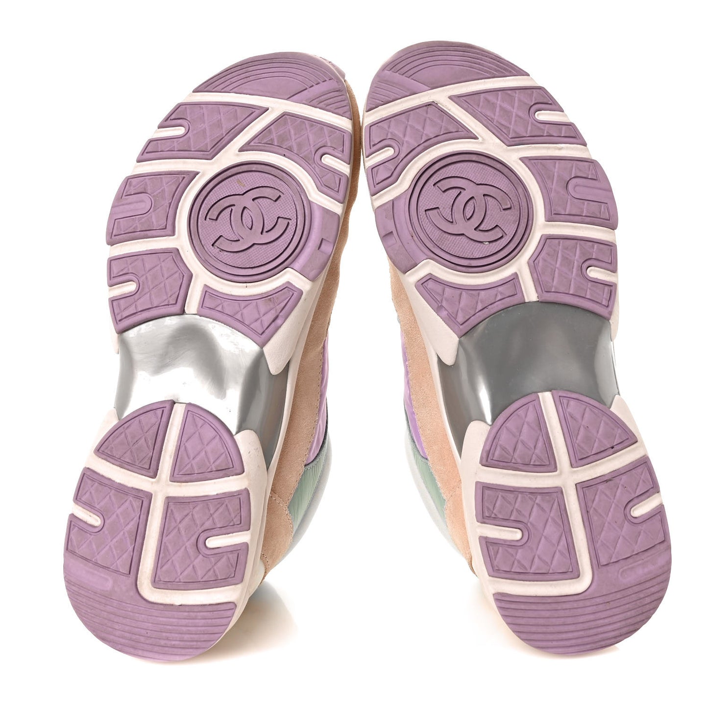 Nylon Lambskin Suede Calfskin CC Sneakers 37.5 Green Purple Pink