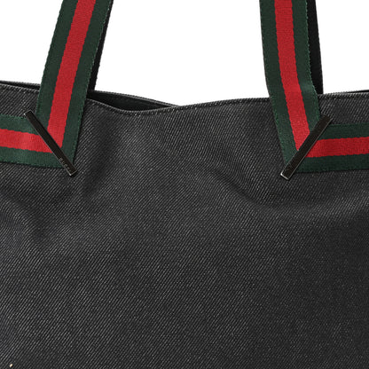 Gucci Denim Calfskin Web Tote Black 8 of 10