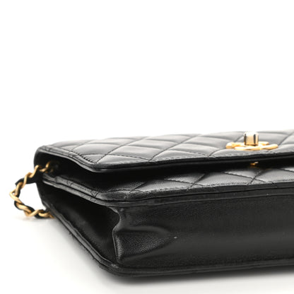 Chanel Lambskin Quilted CC Pearl Crush Wallet on Chain WOC Black 10 of 12