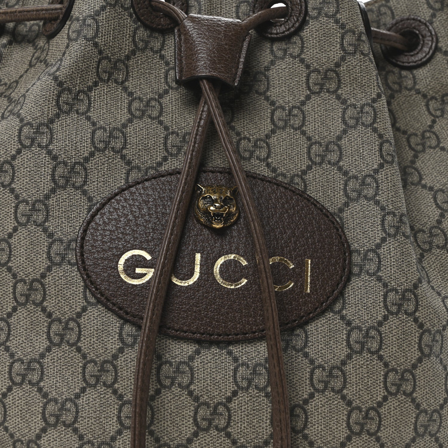 Gucci GG Supreme Monogram Neo Vintage Drawstring Bucket Backpack Beige New Acero Crop 8 of 10