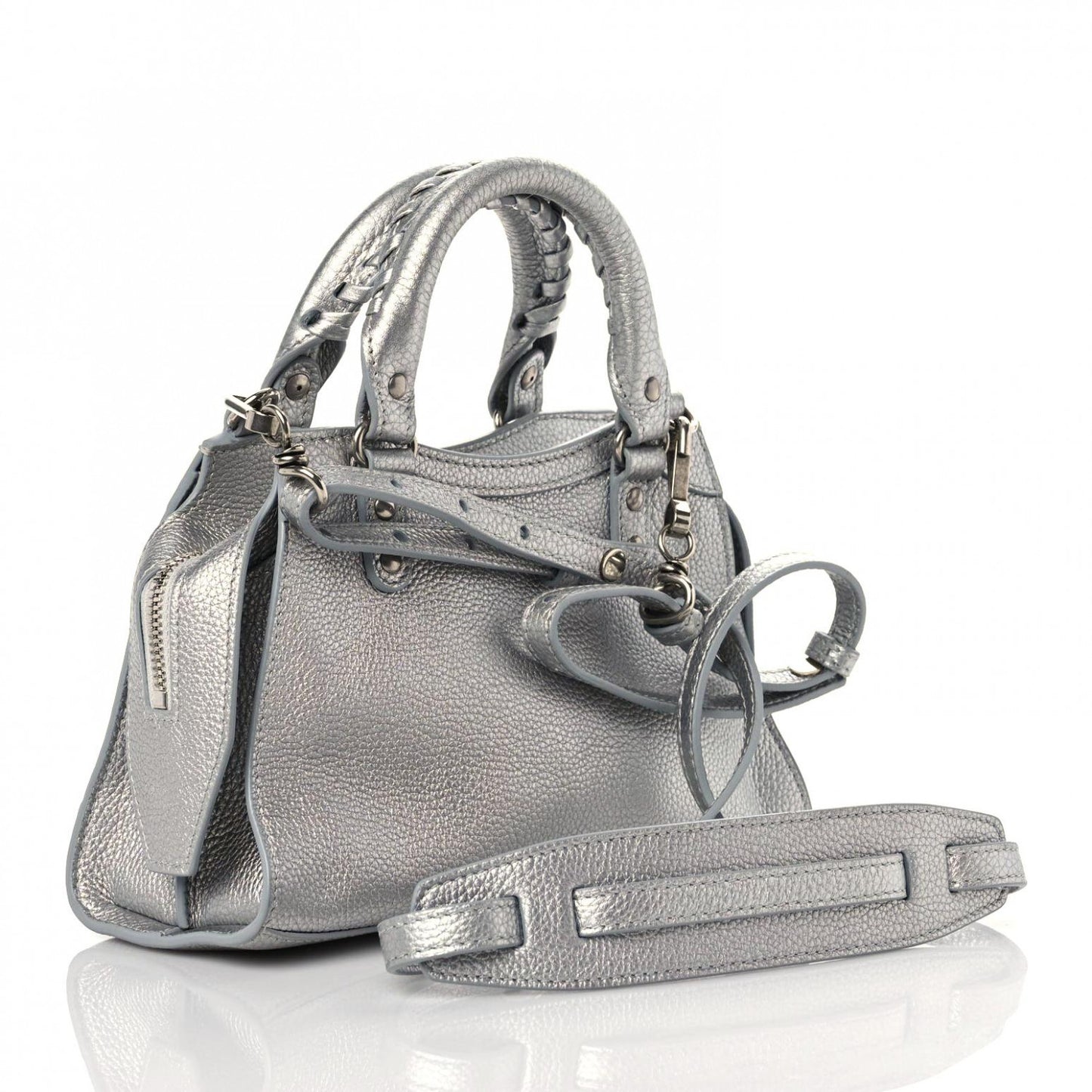 Metallic Grained Calfskin Neo Classic Silver Hardware Mini City Silver