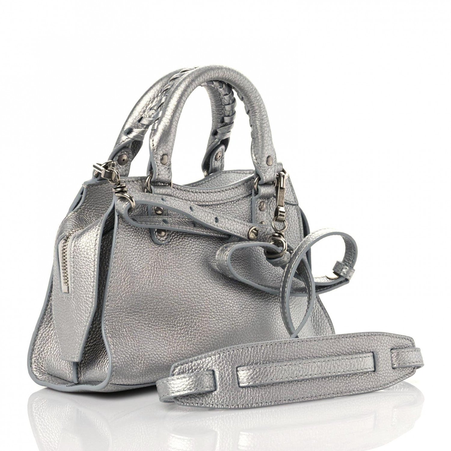 Balenciaga Metallic Grained Calfskin Neo Classic Silver Hardware Mini City Silver 3 of 11